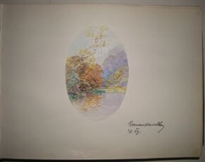 Album pamětních kreseb členů SVUM (133 listů). Kresba krajiny s podpisem R. Havelky/nevyužito