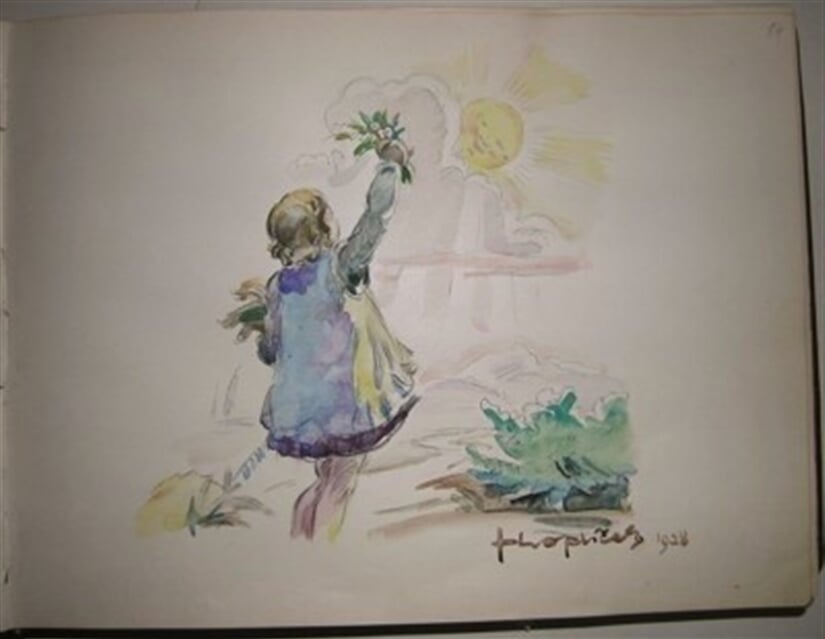 Album pamětních kreseb členů SVUM (133 listů). Kolorovaná kresba s podpisem/nevyužito