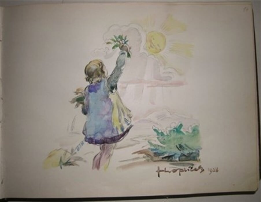 Album pamětních kreseb členů SVUM (133 listů). Kolorovaná kresba s podpisem/nevyužito