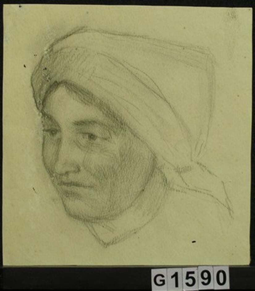 Studie ženské hlavy v šátku