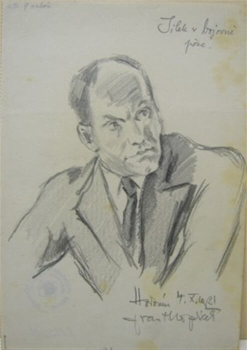 Jílek v bojové póse Maketa ke knize 'Z našich skizzáků' (prémie SVUM pro r. 1931)