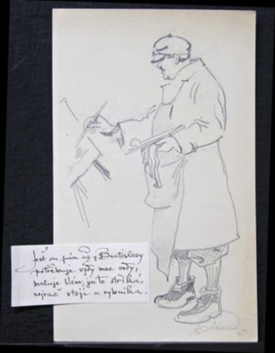 Votruba při práci Maketa ke knize 'Z našich skizzáků' (prémie SVUM pro r. 1931)