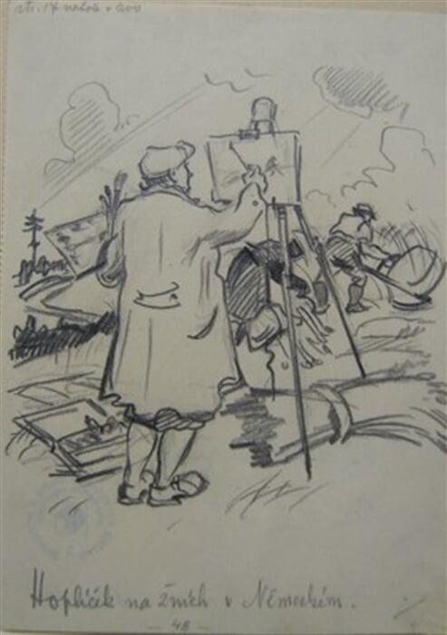 Hoplíček na žních v německém Maketa ke knize 'Z našich skizzáků' (prémie |SVUM pro r. 1931)