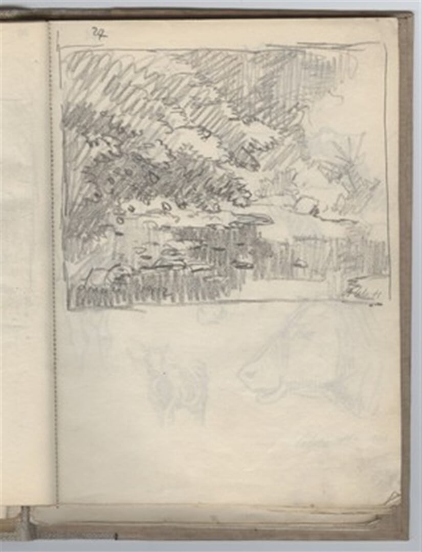 Přední strana listu: Studie krajiny. Nápis: Loučka 1912.