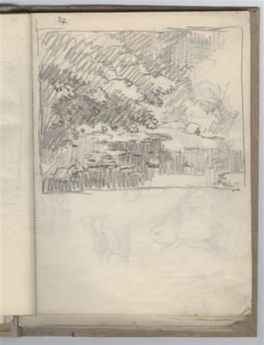 Přední strana listu: Studie krajiny. Nápis: Loučka 1912.