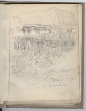 Přední strana listu: Studie hrázděného domu.Lokace: Dobřín u Mělníka 1912. Zadní strana listu: nevyužito