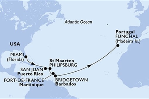 MSC Divina - USA, Portoriko, Nizozemské Antily, Martinik, Barbados, ... (z Miami)