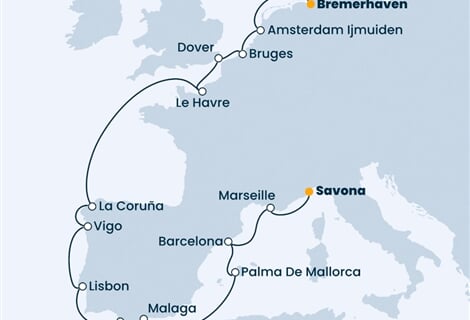 Costa Fortuna - Německo, Nizozemí, Belgie, Velká Británie, Francie, ... (Bremerhaven)