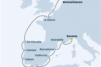 Costa Favolosa - Itálie, Francie, Španělsko, Portugalsko, Německo (ze Savony)