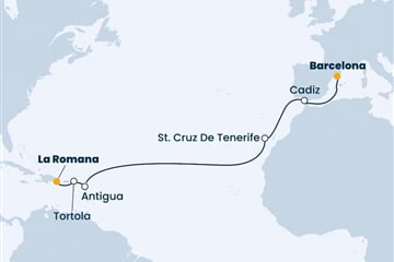 Costa Pacifica - Dominikán.rep., Panenské o. (britské), Nizozemské Antily, Španělsko (z La Romana)