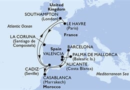MSC Grandiosa - Velká Británie, Francie, Španělsko, Maroko