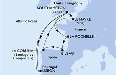 MSC Virtuosa - Portugalsko, Velká Británie, Francie, Španělsko (z Lisabonu)