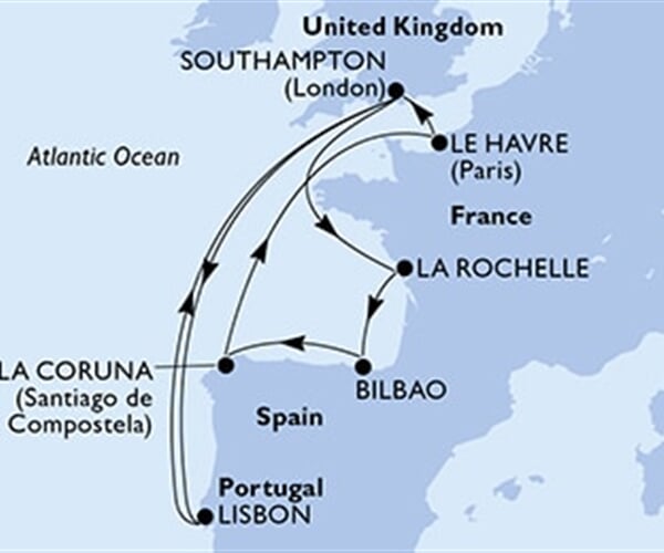 MSC Virtuosa - Portugalsko, Velká Británie, Francie, Španělsko (z Lisabonu)