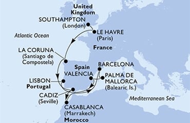 MSC Virtuosa - Velká Británie, Francie, Španělsko, Maroko, Portugalsko