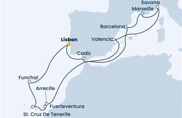 Costa Diadema - Portugalsko, Španělsko, Francie, Itálie (z Lisabonu)