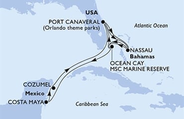 MSC Seaside - USA, Bahamy, Mexiko