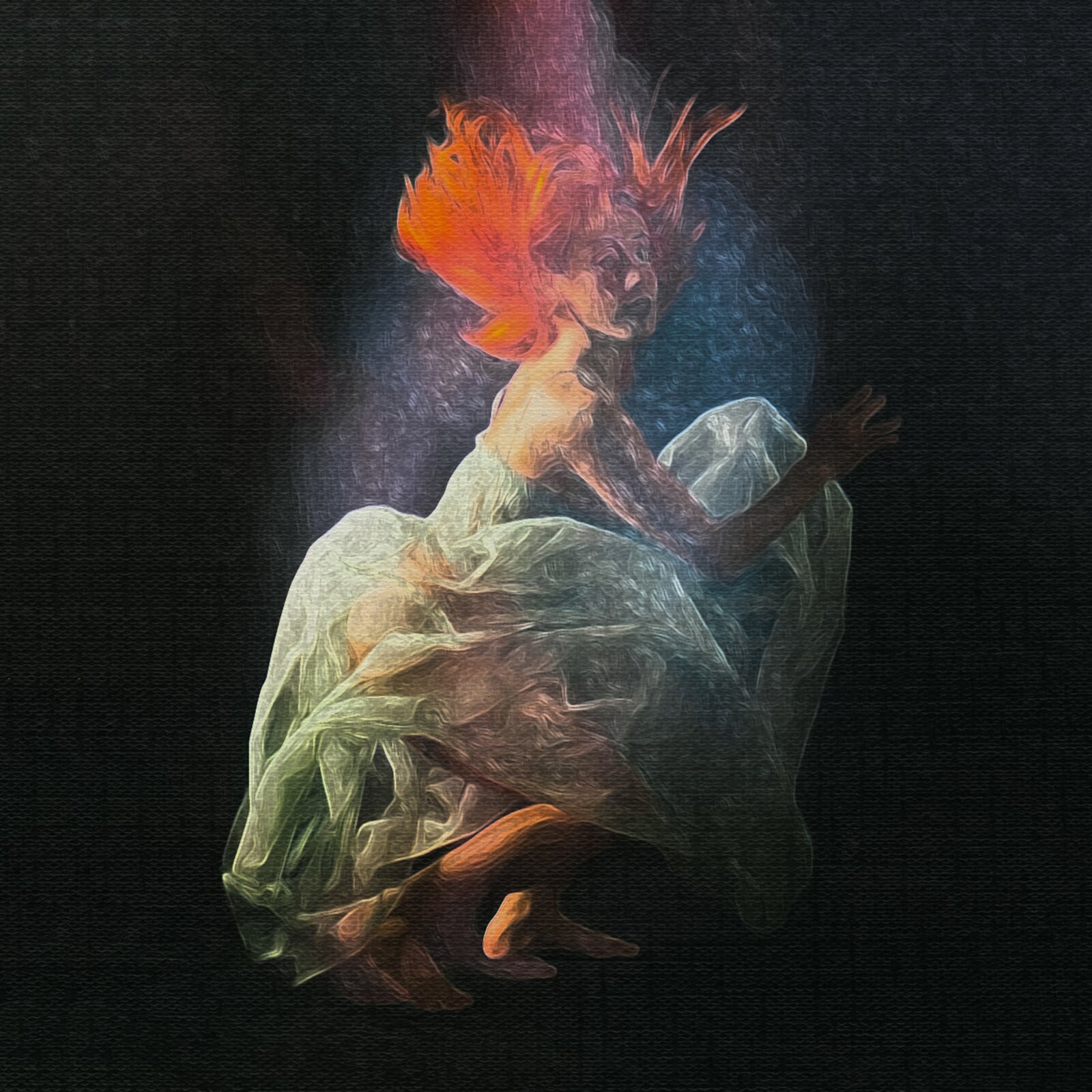 Demo-Paleta: Tanečnice v plameni, 90 × 90 cm