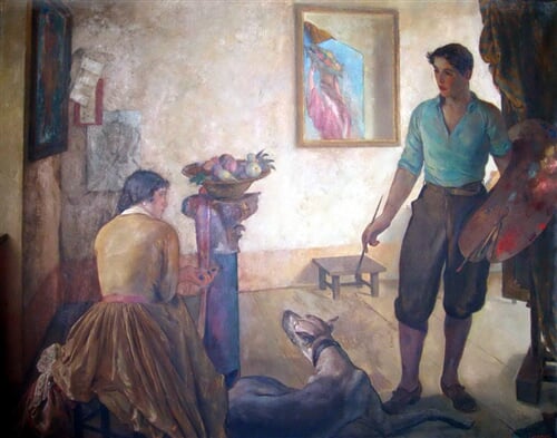 Malíř, žena a pes