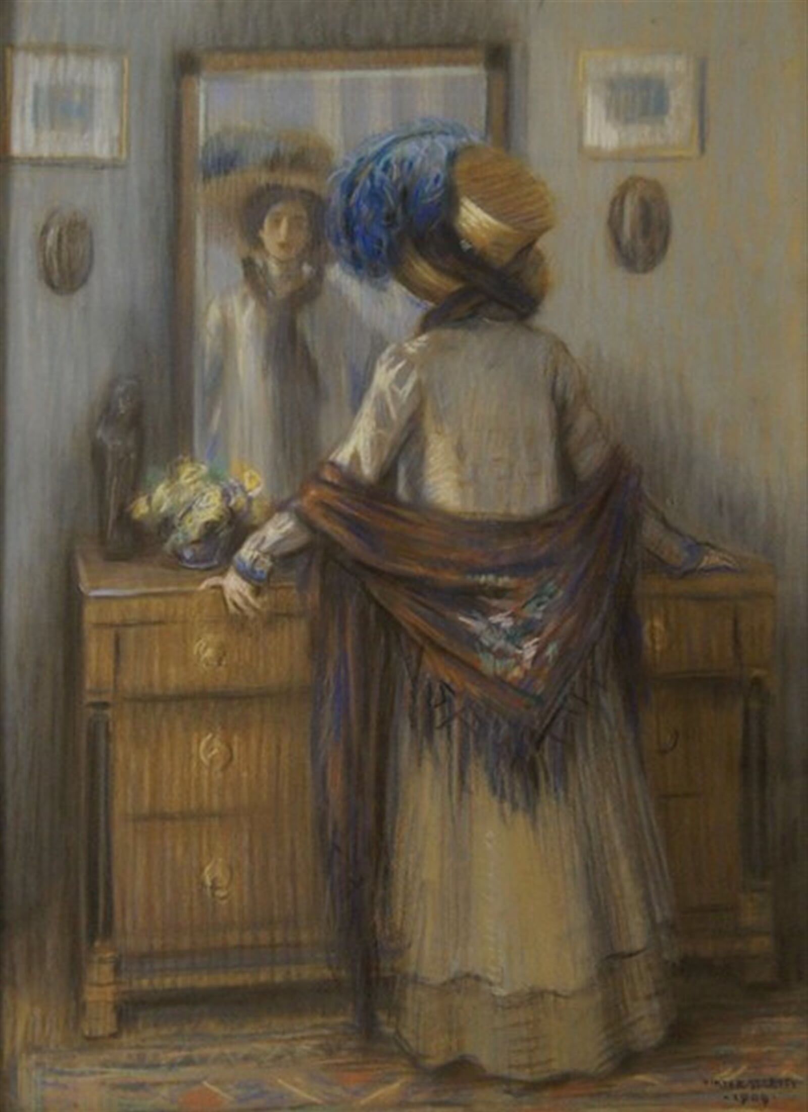 Viktor Stretti: Žena před zrcadlem, 71 × 55 cm