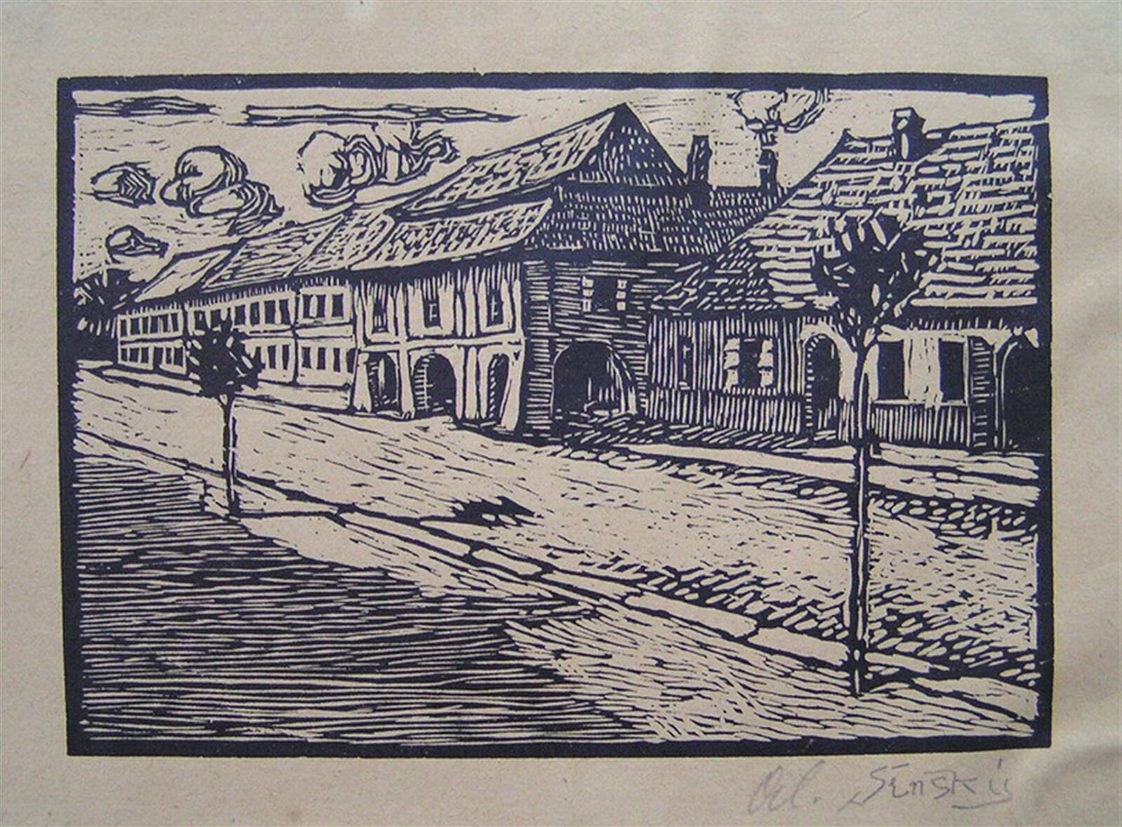 Alois Srnský: Na podloubí ve Vysokém Mýtě, 10 × 14 cm