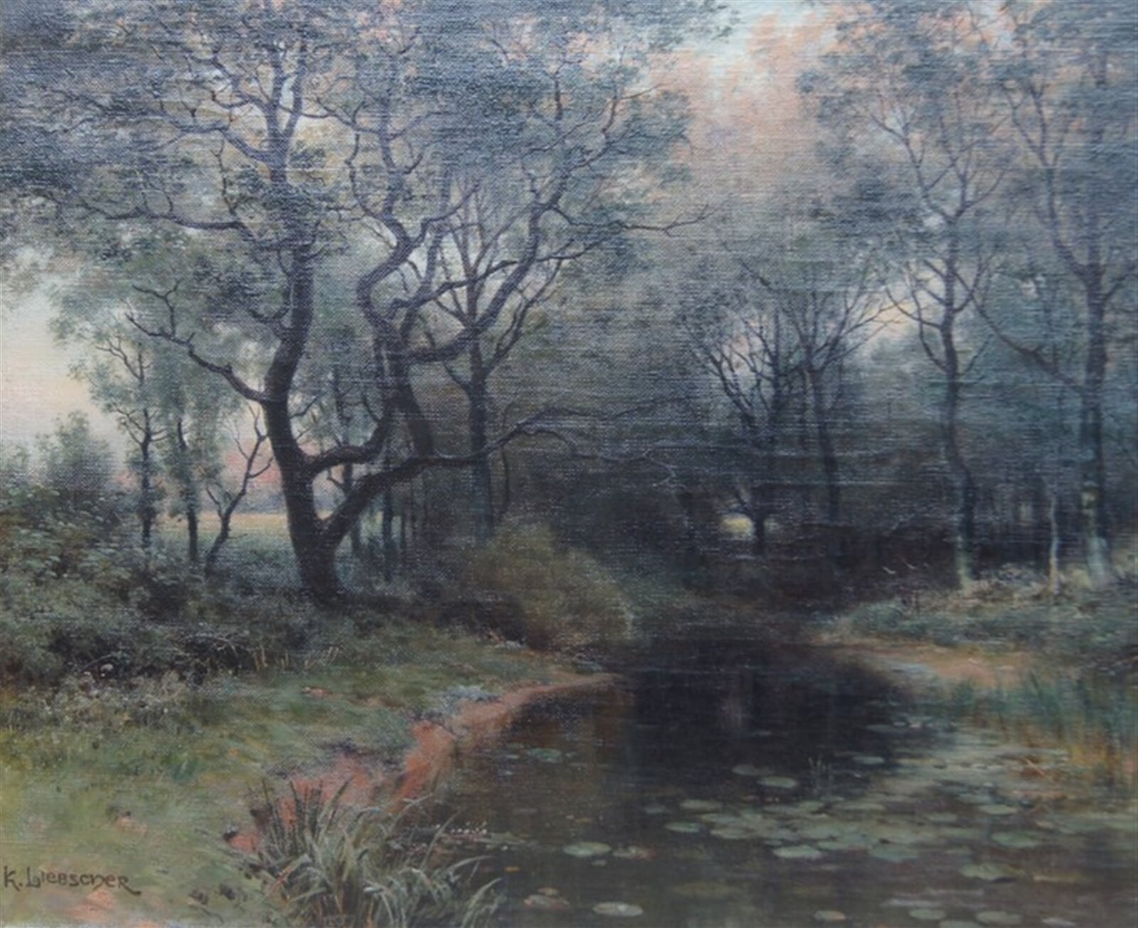 Karel Liebscher: Potůček v lese, 46 × 61 cm