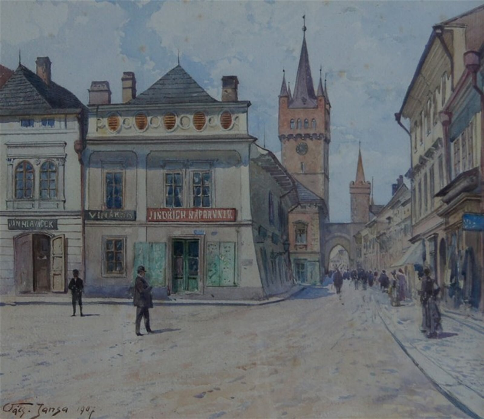 Václav Jansa: Pražská věž z náměstí, 32 × 37 cm