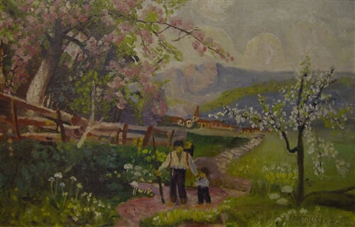 Krajina s kvetoucími stromy