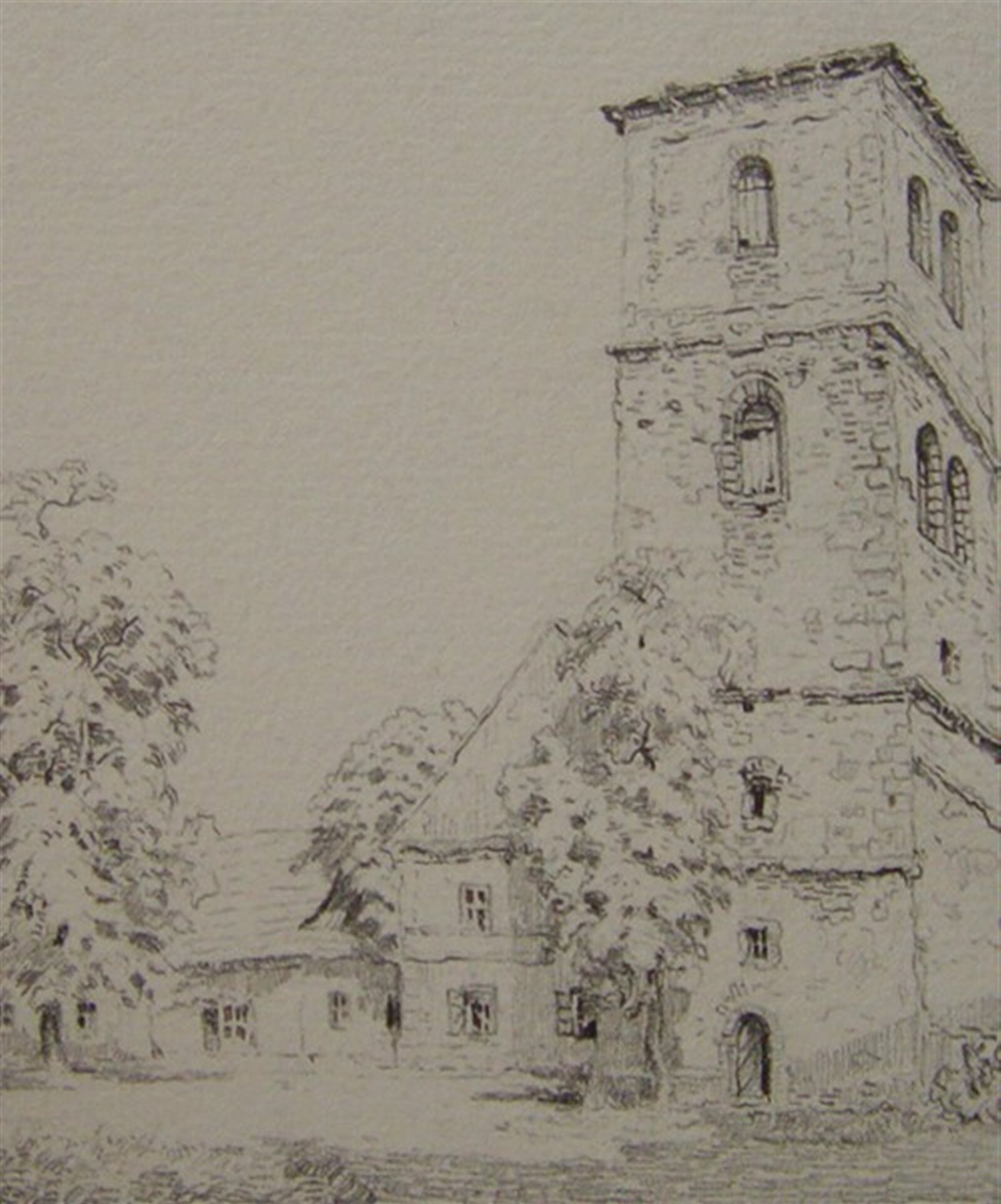Jan Honsa: Zvonice u kostela sv. Vavřince, 10 × 9 cm