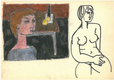 Dvě skici (Portrét ženy s citróny a Akt)
