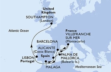 MSC Virtuosa - Španělsko, Francie, Portugalsko, Velká Británie (z Malagy)