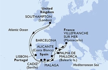 MSC Virtuosa - Španělsko, Francie, Portugalsko, Velká Británie (z Malagy)