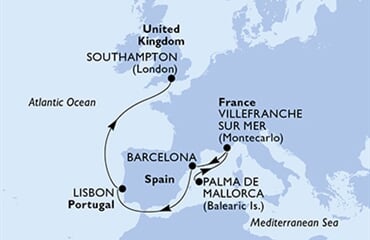 MSC Virtuosa - Španělsko, Francie, Portugalsko, Velká Británie