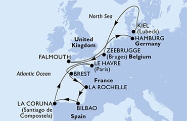 MSC Preziosa - Německo, Belgie, Francie, Španělsko, Velká Británie (z Kielu)