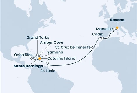 Costa Pacifica - Itálie, Francie, Španělsko, Nizozemské Antily, Dominikán.rep., ... (ze Savony)