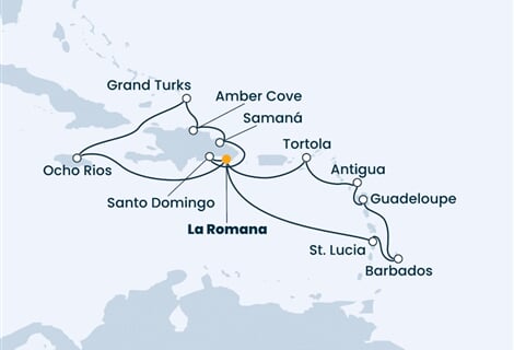 Costa Pacifica - Dominikán.rep., Turks a Caicos, Jamajka, Nizozemské Antily, Panenské o. (britské) (z La Romana)