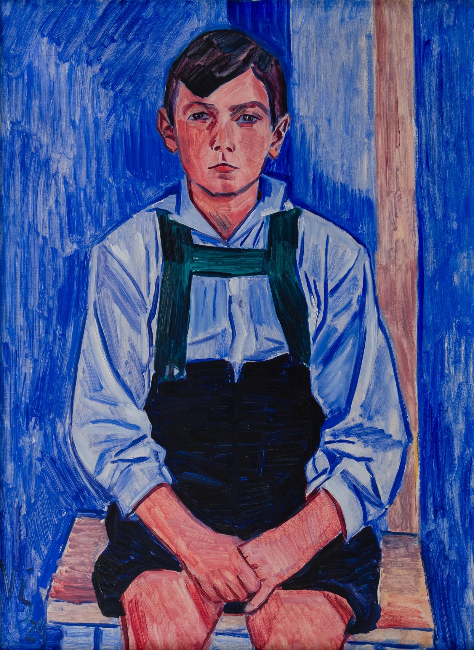 Václav Špála: Portrét Honzíka v modrých kalhotách, 89 × 66 cm