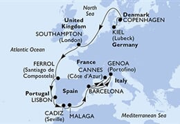 MSC Grandiosa - Německo, Dánsko, Velká Británie, Španělsko, Portugalsko, ... (z Kielu)