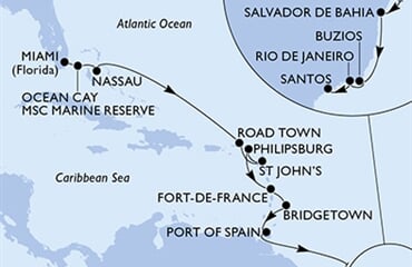 MSC Seashore - USA, Bahamy, Panenské o. (britské), Antigua a Barbuda, Nizozemské Antily, ... (z Miami)