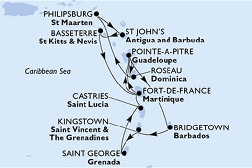 MSC Seaside - Martinik, Guadeloupe, Barbados, Sv.Vincenc a Grenadiny, Grenada, ... (Fort-de-France)