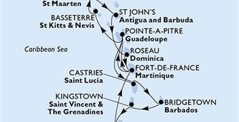 MSC Seaside - Martinik, Guadeloupe, Sv.Kryštof a Nevis, Nizozemské Antily, Antigua a Barbuda, ... (Fort-de-France)