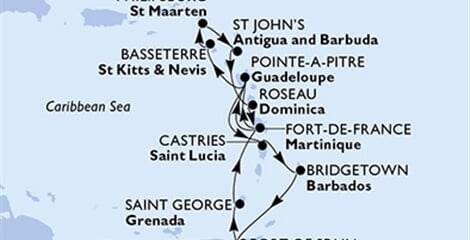 MSC Seaside - Guadeloupe, Sv.Lucie, Barbados, Trinidad a Tobago, Grenada, ... (Pointe-a-Pitre)