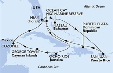 MSC Seascape - USA, Bahamy, Portoriko, Dominikán.rep., Jamajka, ... (z Miami)
