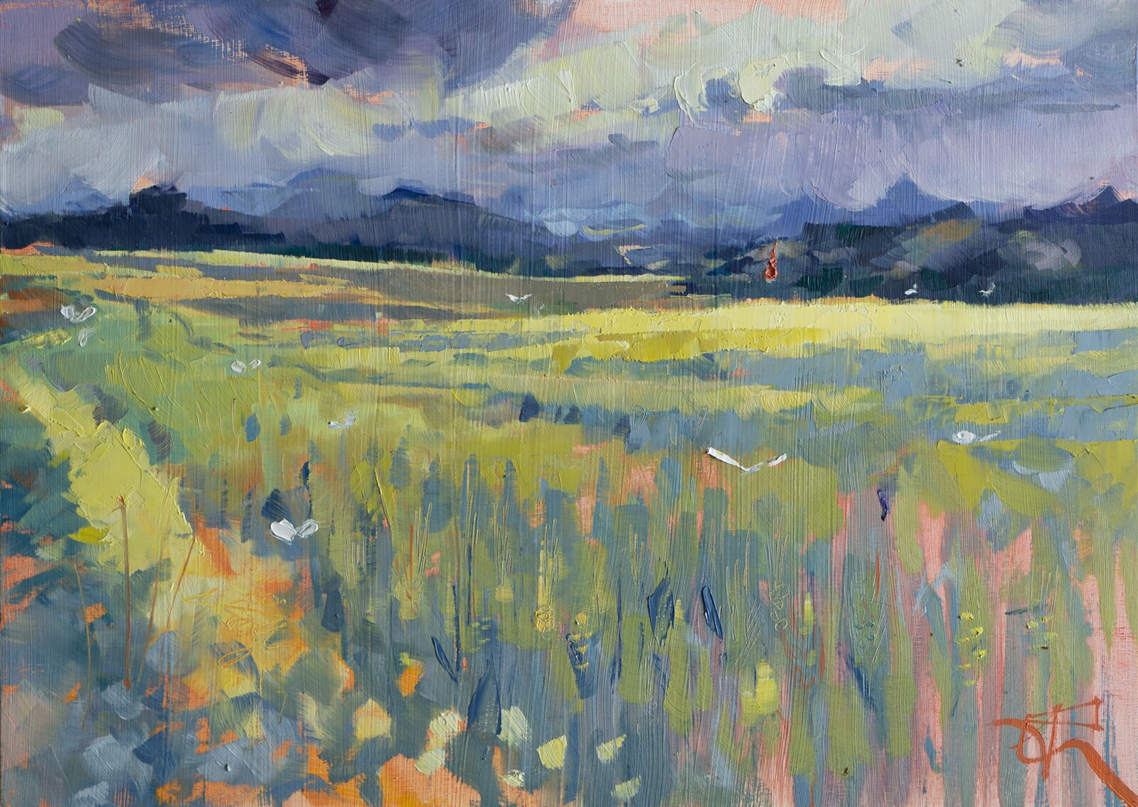 Adéla Topolová: Červená věžička čekající na bouřku, 25 × 35 cm