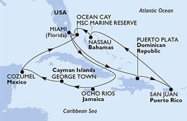 MSC Seascape - USA, Jamajka, Kajmanské o., Mexiko, Bahamy, ... (z Miami)