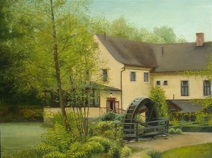 Boskovice, Lasákův mlýn, olej na plátně, 80 x 60 cm