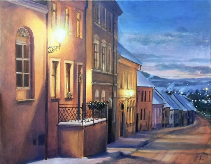 Boskovice, Bílkova ulice, olej na plátně, 90 x 70 cm