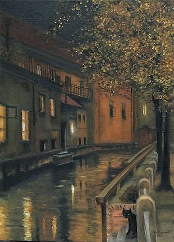 Brno, Pod Svrateckým náhonem, olej na plátně, 50 x 70 cm