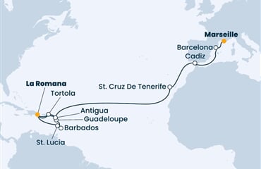 Costa Pacifica - Dominikán.rep., Nizozemské Antily, Panenské o. (britské), Španělsko, Francie (z La Romana)