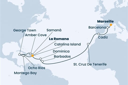 Costa Pacifica - Francie, Španělsko, Nizozemské Antily, Dominika, Dominikán.rep., ... (z Marseille)