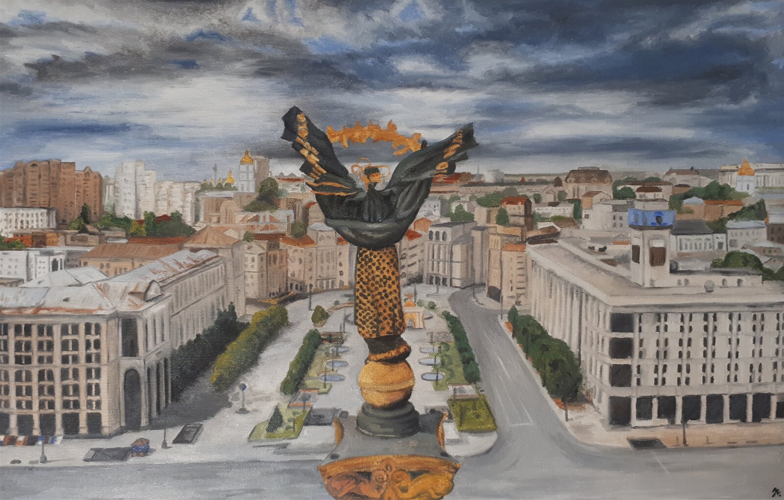 Jakub Neumann: Náměstí Nezávislosti, též známé jako Majdan, 30 × 60 cm